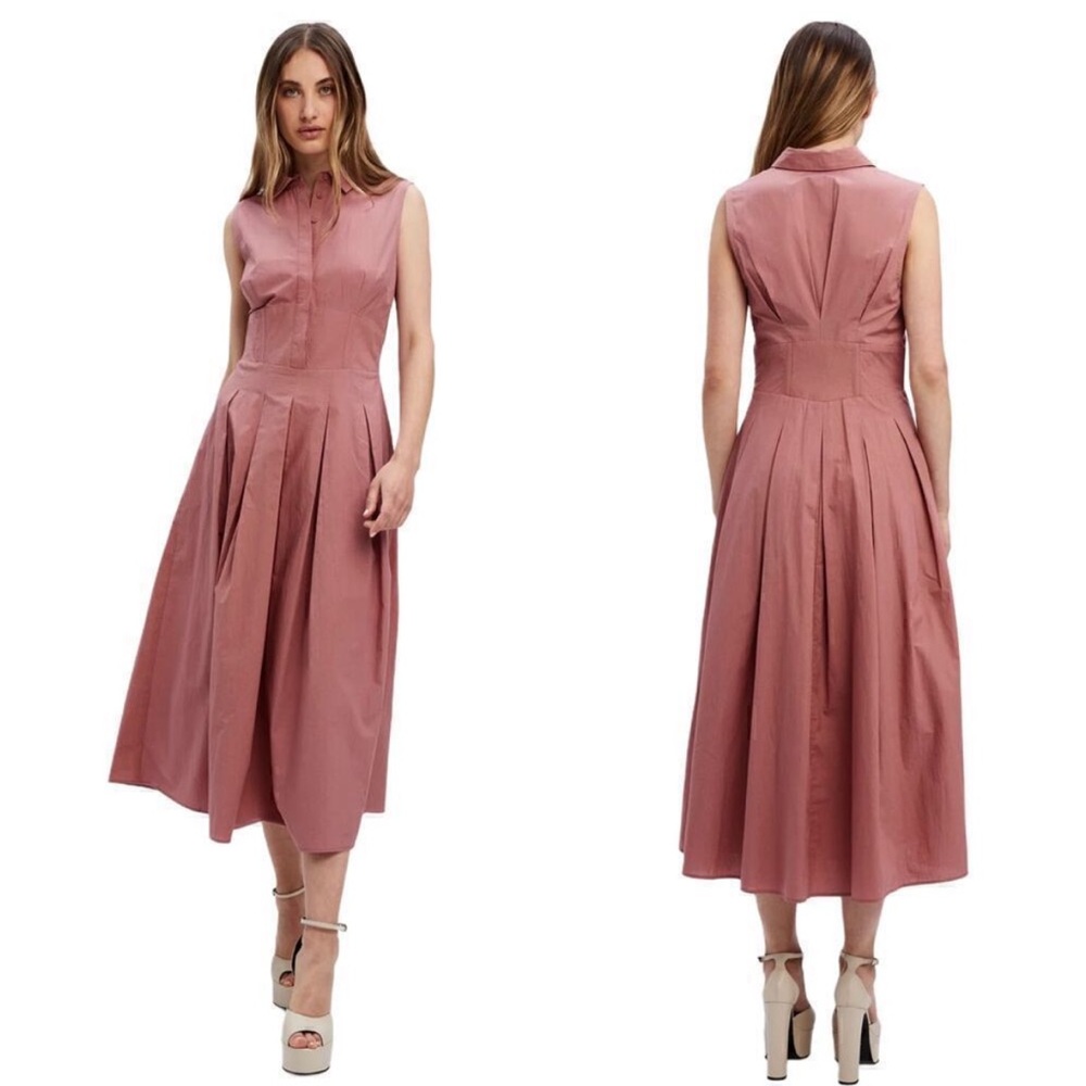 Corseted Bardot Sleeveless Midi Dress in Soft Pink